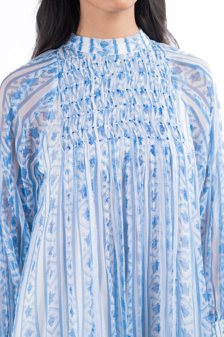 WOMEN'S BLUE & WHITE CHIFFON IKA DRESS
