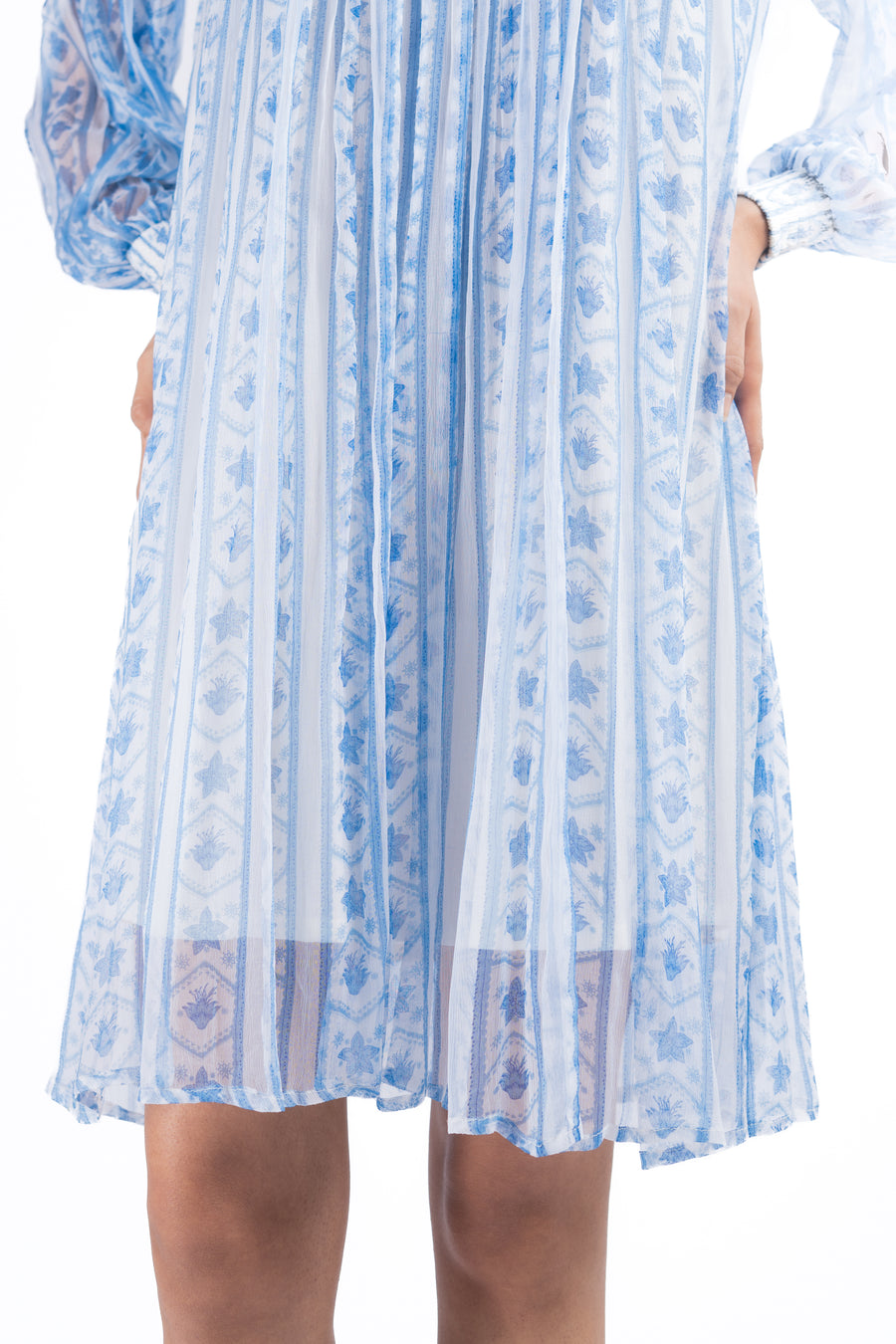 WOMEN'S BLUE & WHITE CHIFFON IKA DRESS