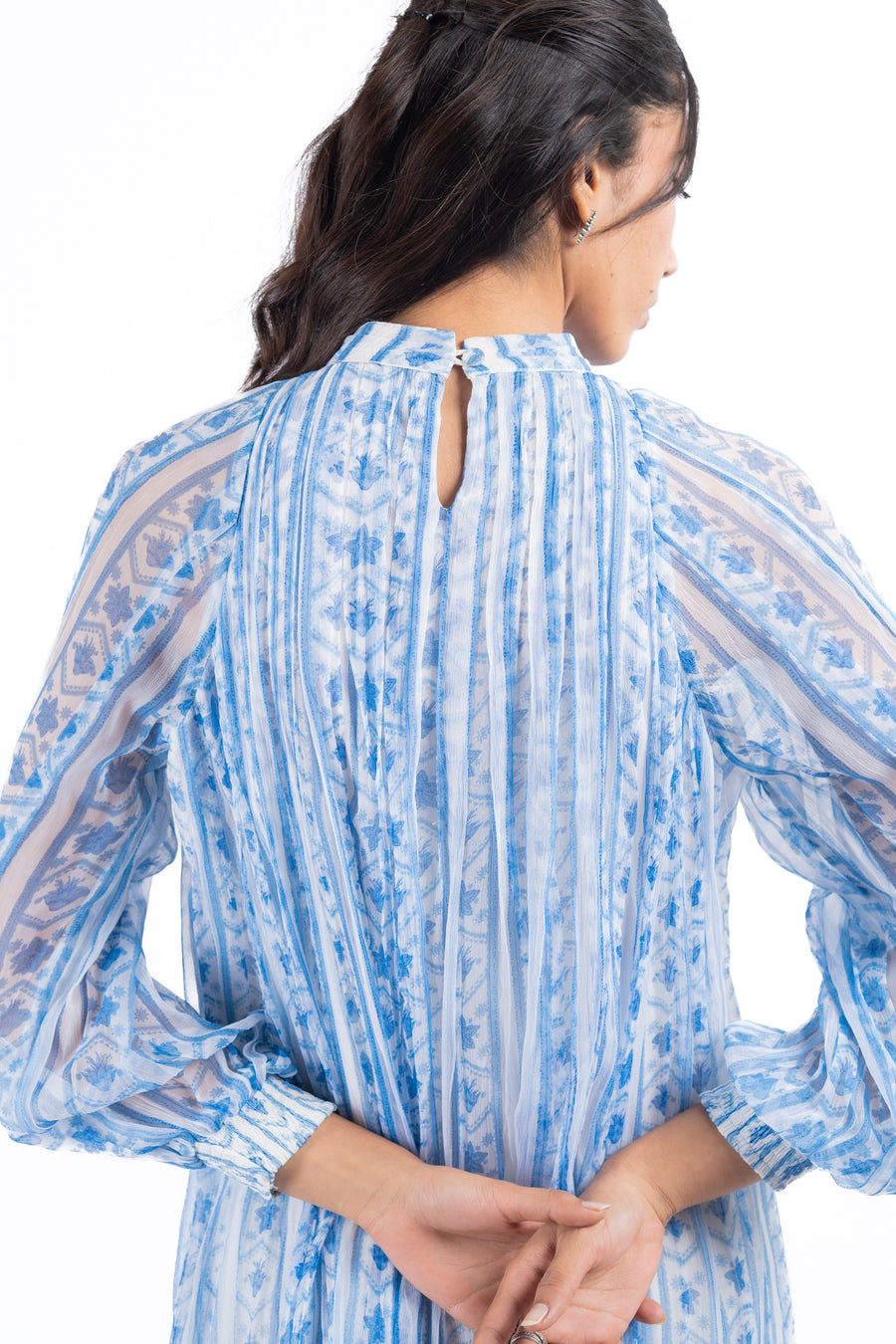 WOMEN'S BLUE & WHITE CHIFFON IKA DRESS
