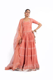 WOMEN'S ORANGE CHANDERI HAWA MAHAL LEHENGA SET