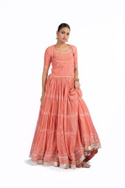WOMEN'S ORANGE CHANDERI HAWA MAHAL LEHENGA SET