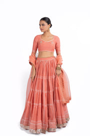 WOMEN'S ORANGE CHANDERI HAWA MAHAL LEHENGA SET