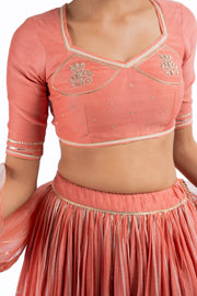 WOMEN'S ORANGE CHANDERI HAWA MAHAL LEHENGA SET