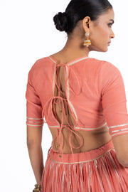 WOMEN'S ORANGE CHANDERI HAWA MAHAL LEHENGA SET