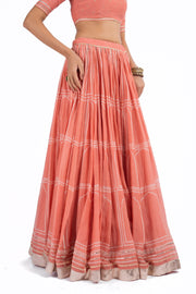 WOMEN'S ORANGE CHANDERI HAWA MAHAL LEHENGA SET