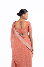 WOMEN'S ORANGE CHANDERI KESARIYA NOOR SAREE SET