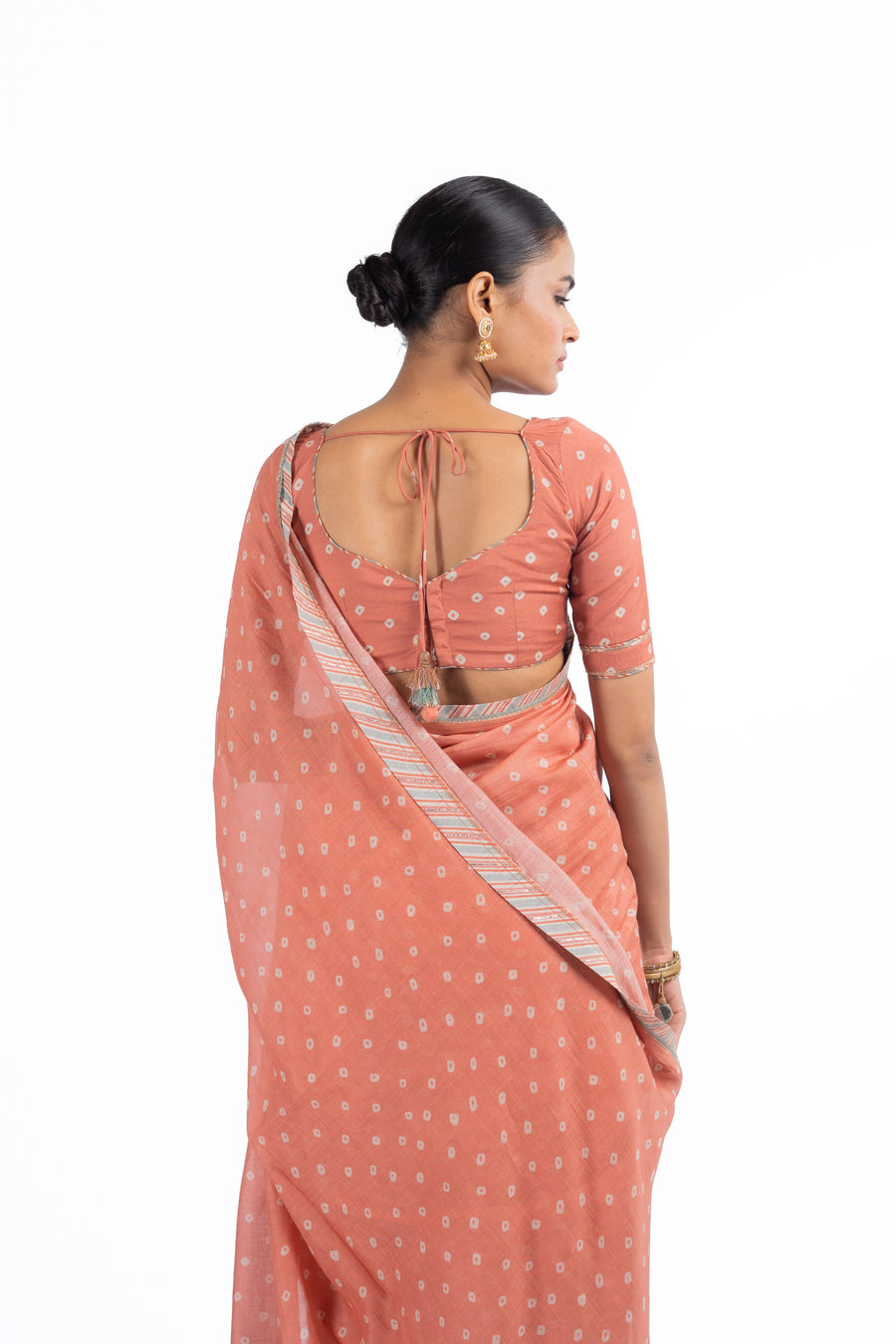 WOMEN'S ORANGE CHANDERI KESARIYA NOOR SAREE SET