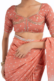 WOMEN'S ORANGE CHANDERI KESARIYA NOOR SAREE SET