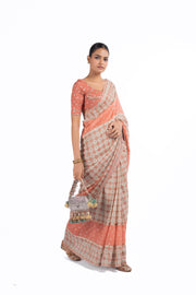 WOMEN'S MULTICOLOR CHANDERI JAL JHAROKHA SAREE SET