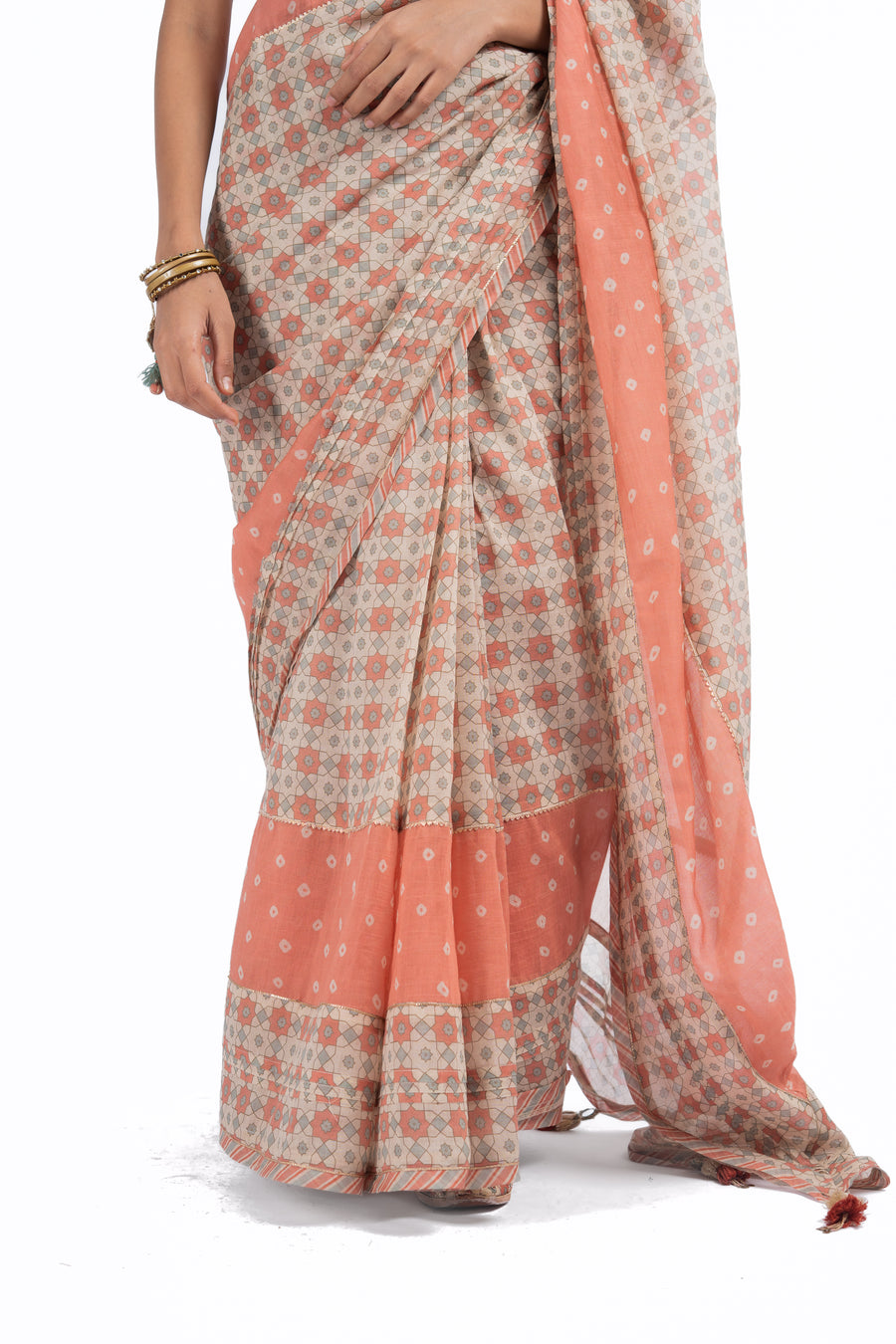 WOMEN'S MULTICOLOR CHANDERI JAL JHAROKHA SAREE SET