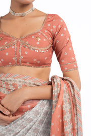 WOMEN'S MULTICOLOR CHANDERI JAL JHAROKHA SAREE SET