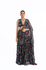 WOMEN'S BLUE CHIFFON GOUHAR SAREE