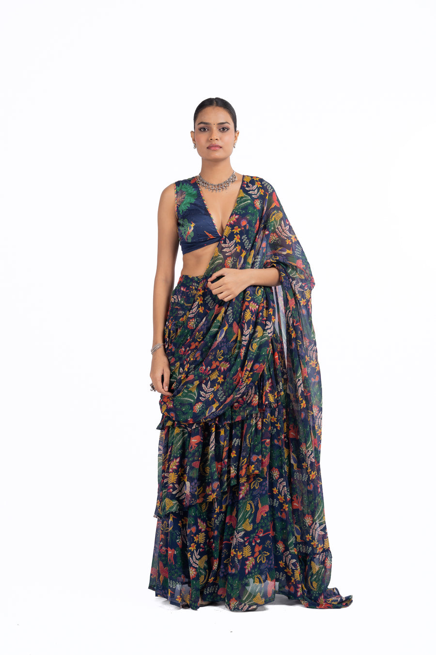 WOMEN'S BLUE CHIFFON GOUHAR SAREE