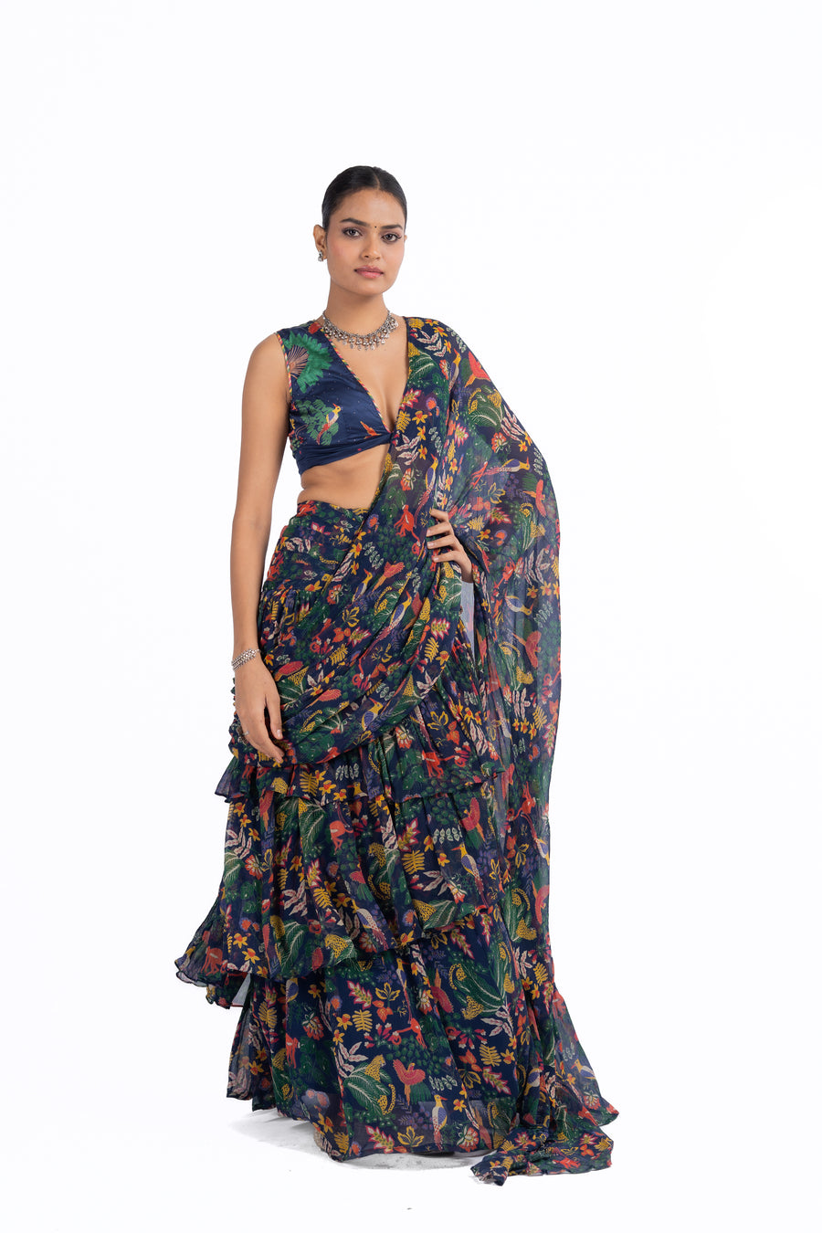 WOMEN'S BLUE CHIFFON GOUHAR SAREE