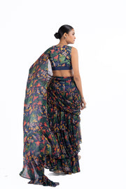 WOMEN'S BLUE CHIFFON GOUHAR SAREE