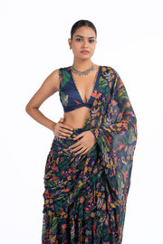 WOMEN'S BLUE CHIFFON GOUHAR SAREE