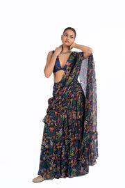 WOMEN'S BLUE CHIFFON GOUHAR SAREE