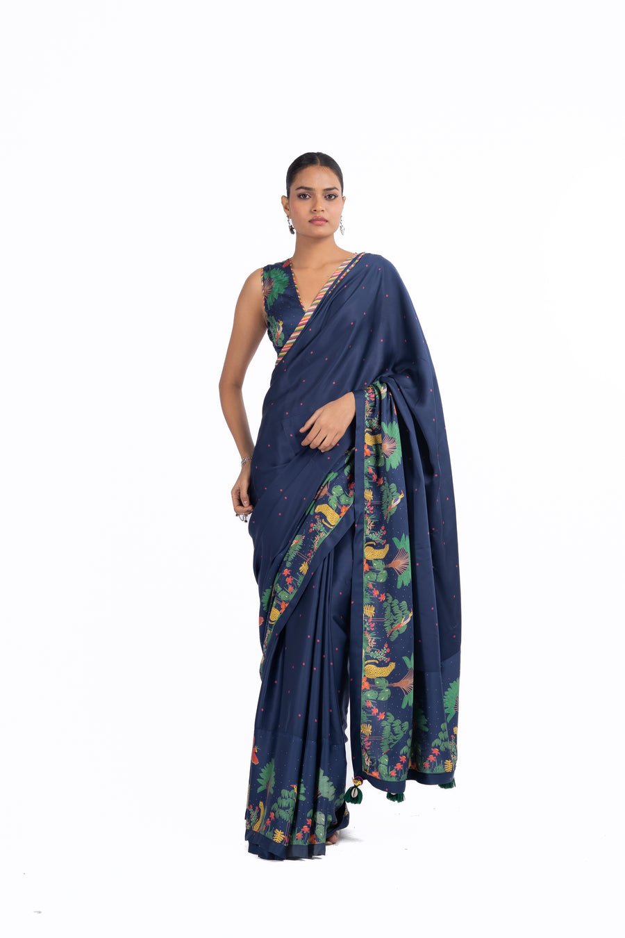 WOMEN'S BLUE MODAL SATIN CHAMKI SAREE