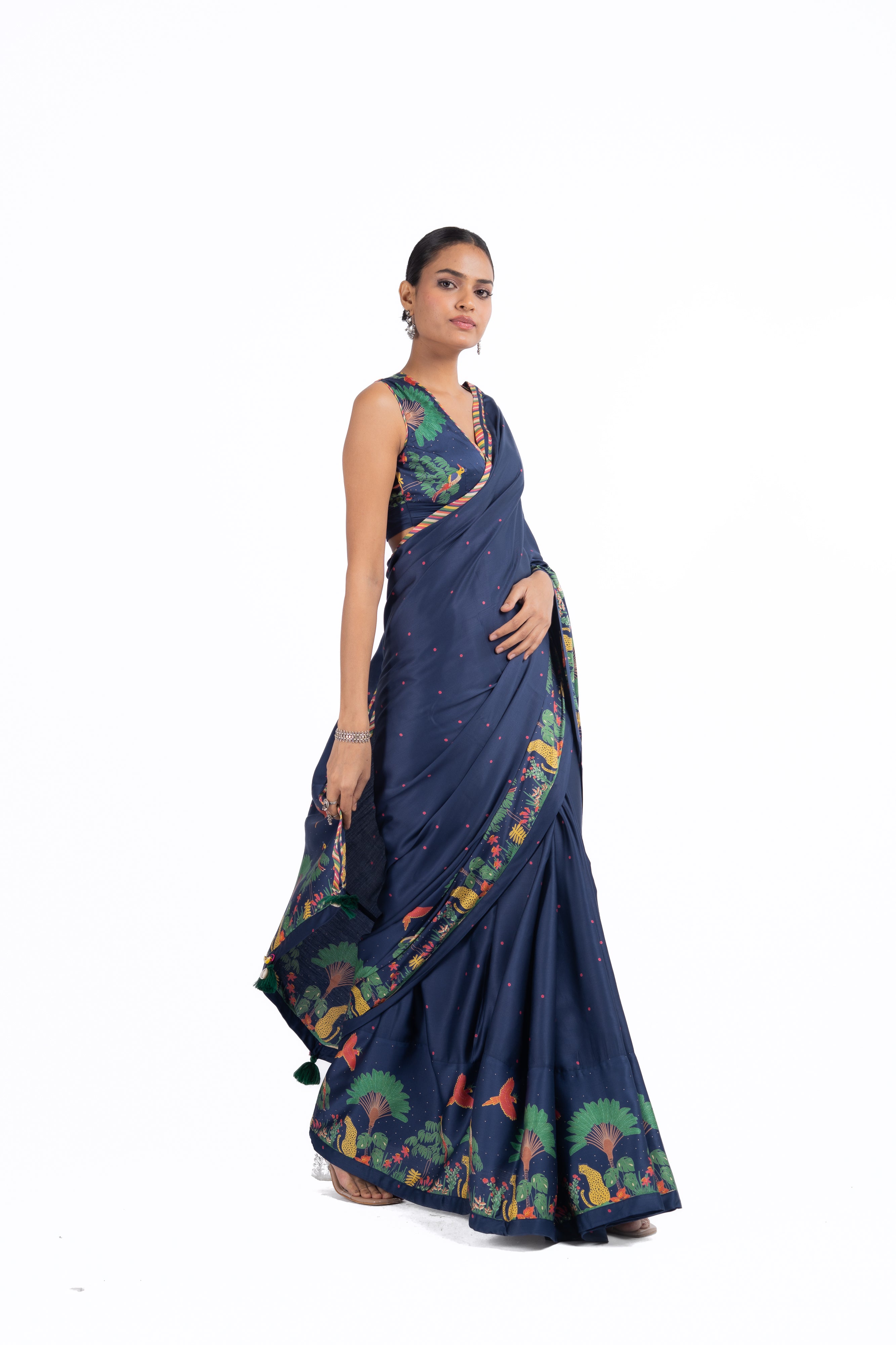 WOMEN'S BLUE MODAL SATIN CHAMKI SAREE