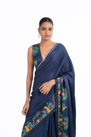 WOMEN'S BLUE MODAL SATIN CHAMKI SAREE