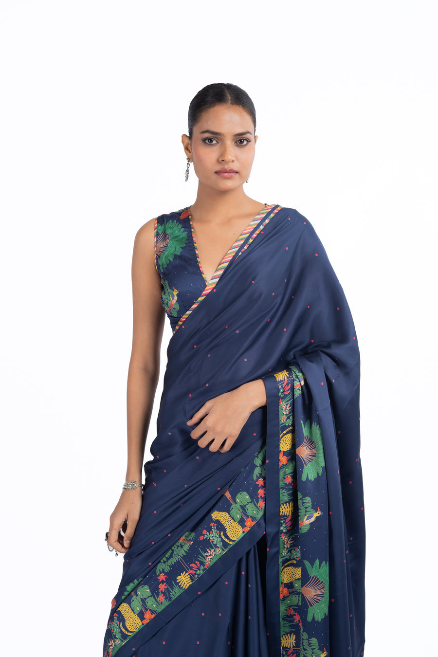 WOMEN'S BLUE MODAL SATIN CHAMKI SAREE
