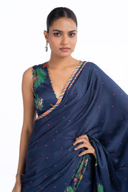 WOMEN'S BLUE MODAL SATIN CHAMKI SAREE