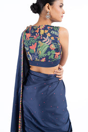 WOMEN'S BLUE MODAL SATIN CHAMKI SAREE