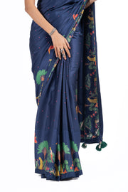 WOMEN'S BLUE MODAL SATIN CHAMKI SAREE