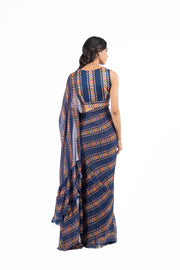 WOMEN'S BLUE CHIFFON JHILMIL SAREE