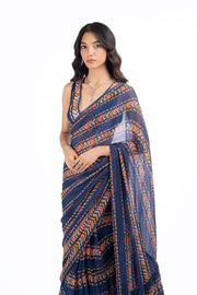 WOMEN'S BLUE CHIFFON JHILMIL SAREE