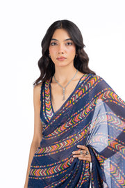 WOMEN'S BLUE CHIFFON JHILMIL SAREE