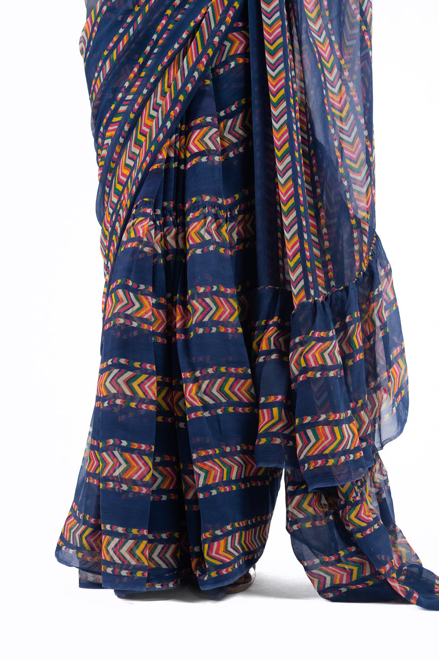 WOMEN'S BLUE CHIFFON JHILMIL SAREE
