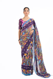 WOMEN'S MULTICOLOR COTTON SAMANDAR SAREE SET