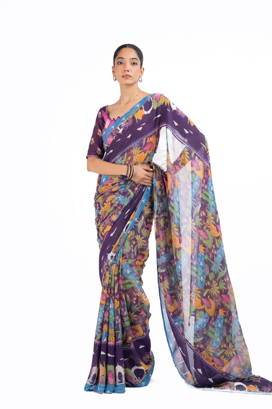WOMEN'S MULTICOLOR CHIFFON SAMANDAR SAREE