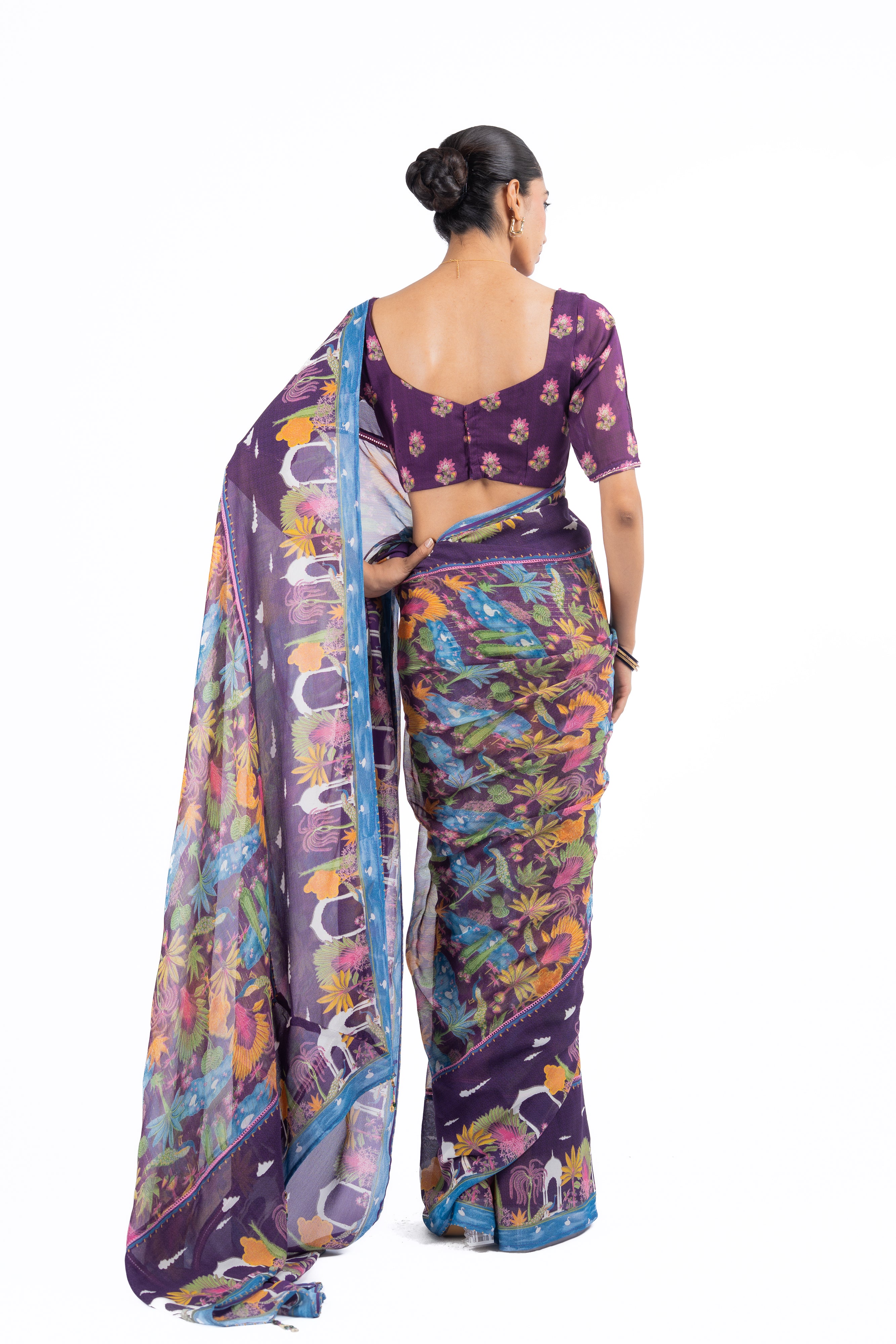 WOMEN'S MULTICOLOR COTTON SAMANDAR SAREE SET