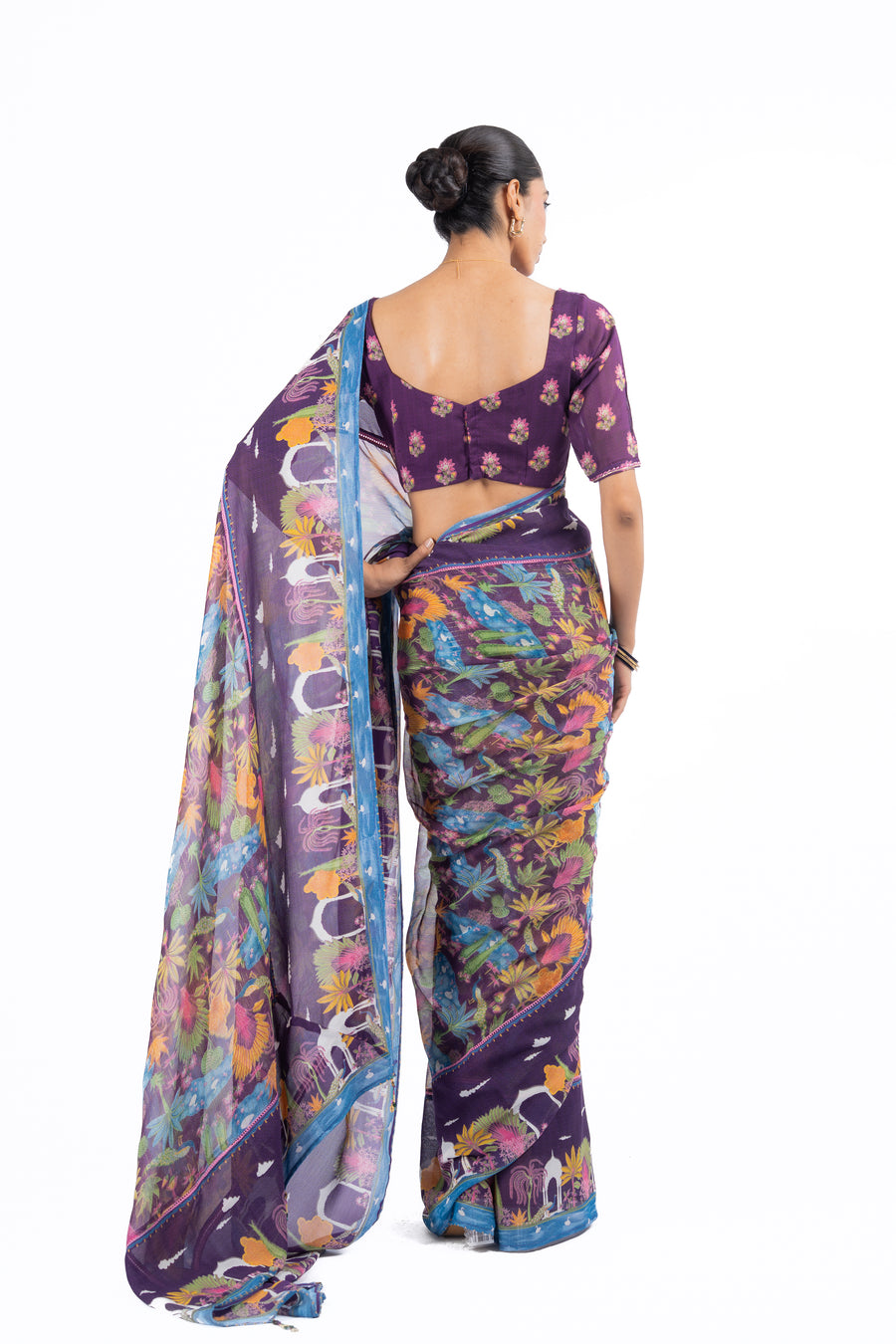 WOMEN'S MULTICOLOR CHIFFON SAMANDAR SAREE