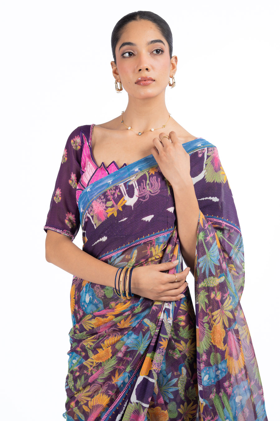 WOMEN'S MULTICOLOR COTTON SAMANDAR SAREE SET