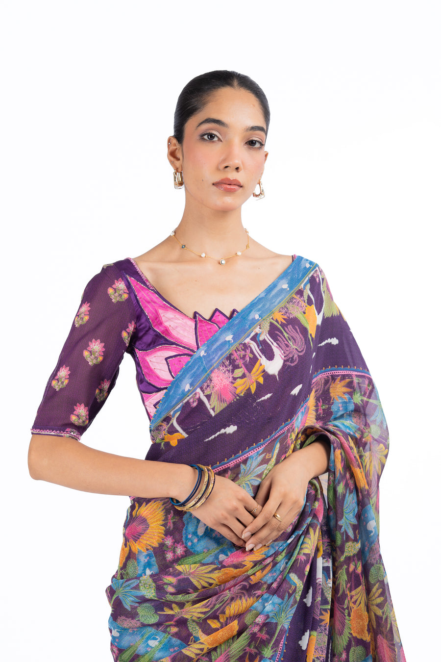 WOMEN'S MULTICOLOR CHIFFON SAMANDAR SAREE
