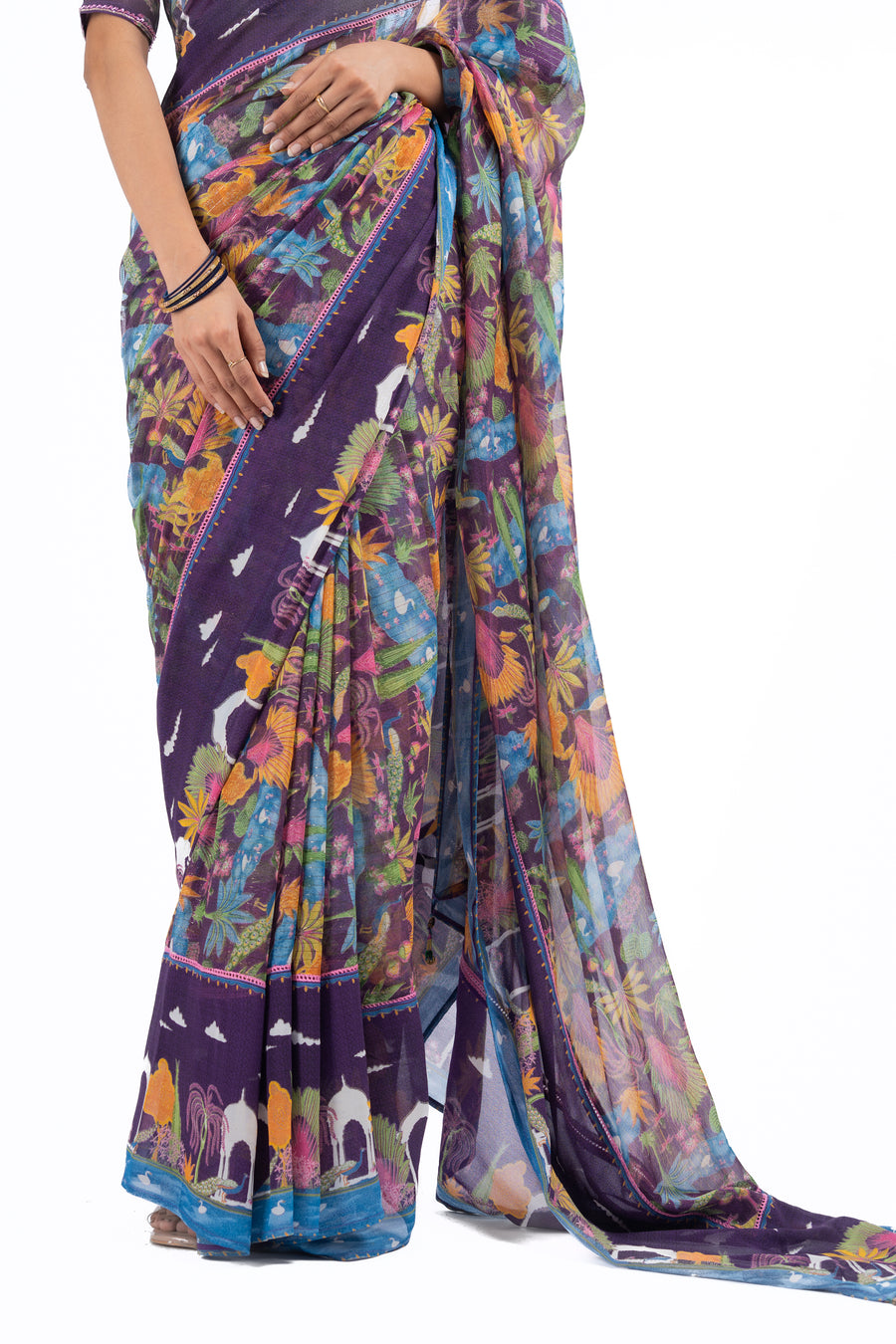WOMEN'S MULTICOLOR COTTON SAMANDAR SAREE SET