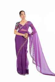 WOMEN'S PURPLE ORGANZA GOPI SAREE