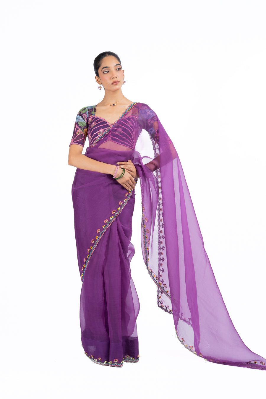 WOMEN'S PURPLE ORGANZA GOPI SAREE