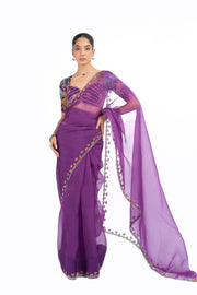 WOMEN'S PURPLE ORGANZA GOPI SAREE SET