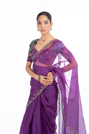 WOMEN'S PURPLE ORGANZA GOPI SAREE