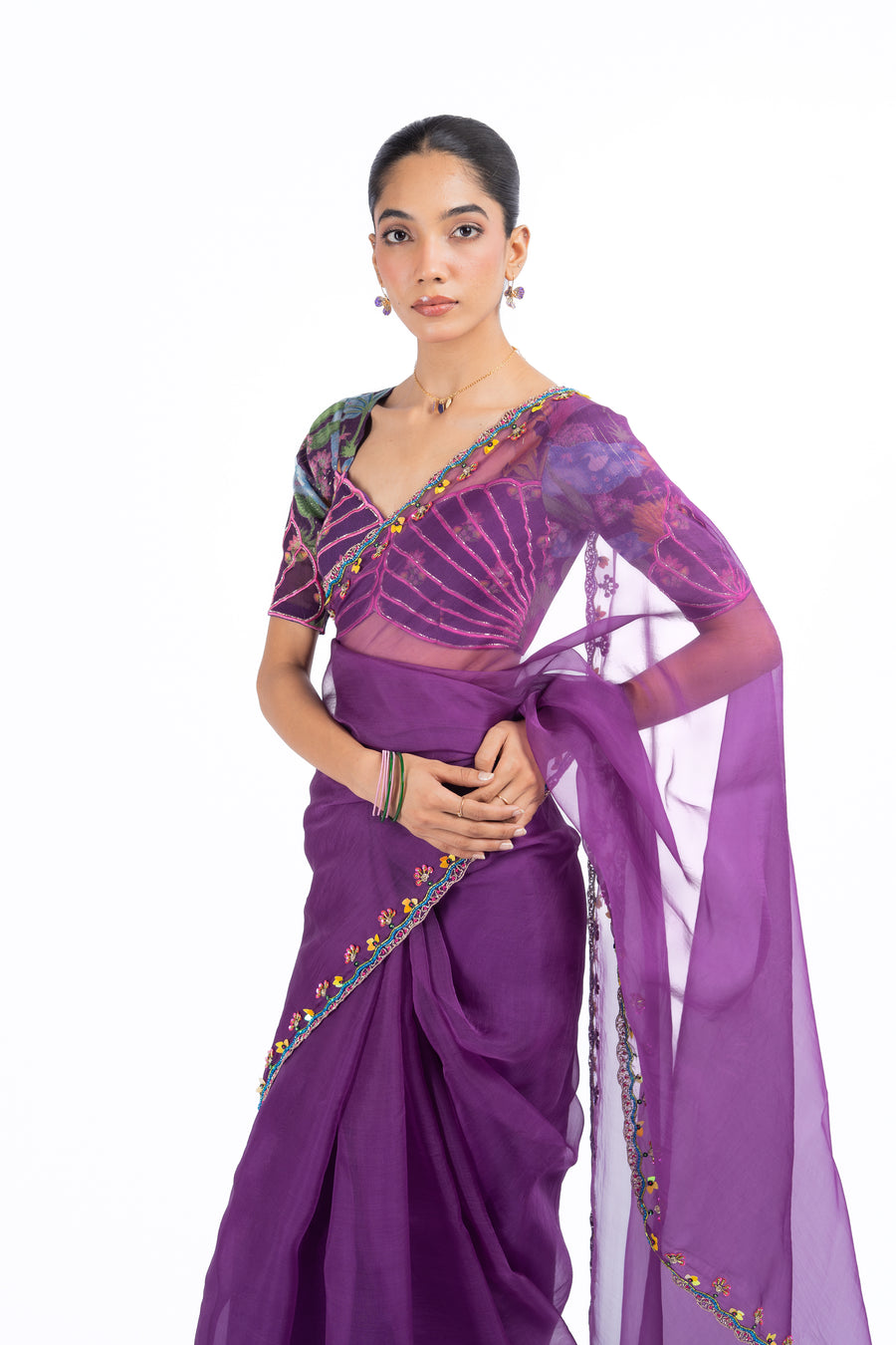 WOMEN'S PURPLE ORGANZA GOPI SAREE