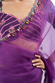 WOMEN'S PURPLE ORGANZA GOPI SAREE SET