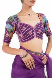 WOMEN'S PURPLE ORGANZA GOPI SAREE SET