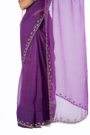 WOMEN'S PURPLE ORGANZA GOPI SAREE