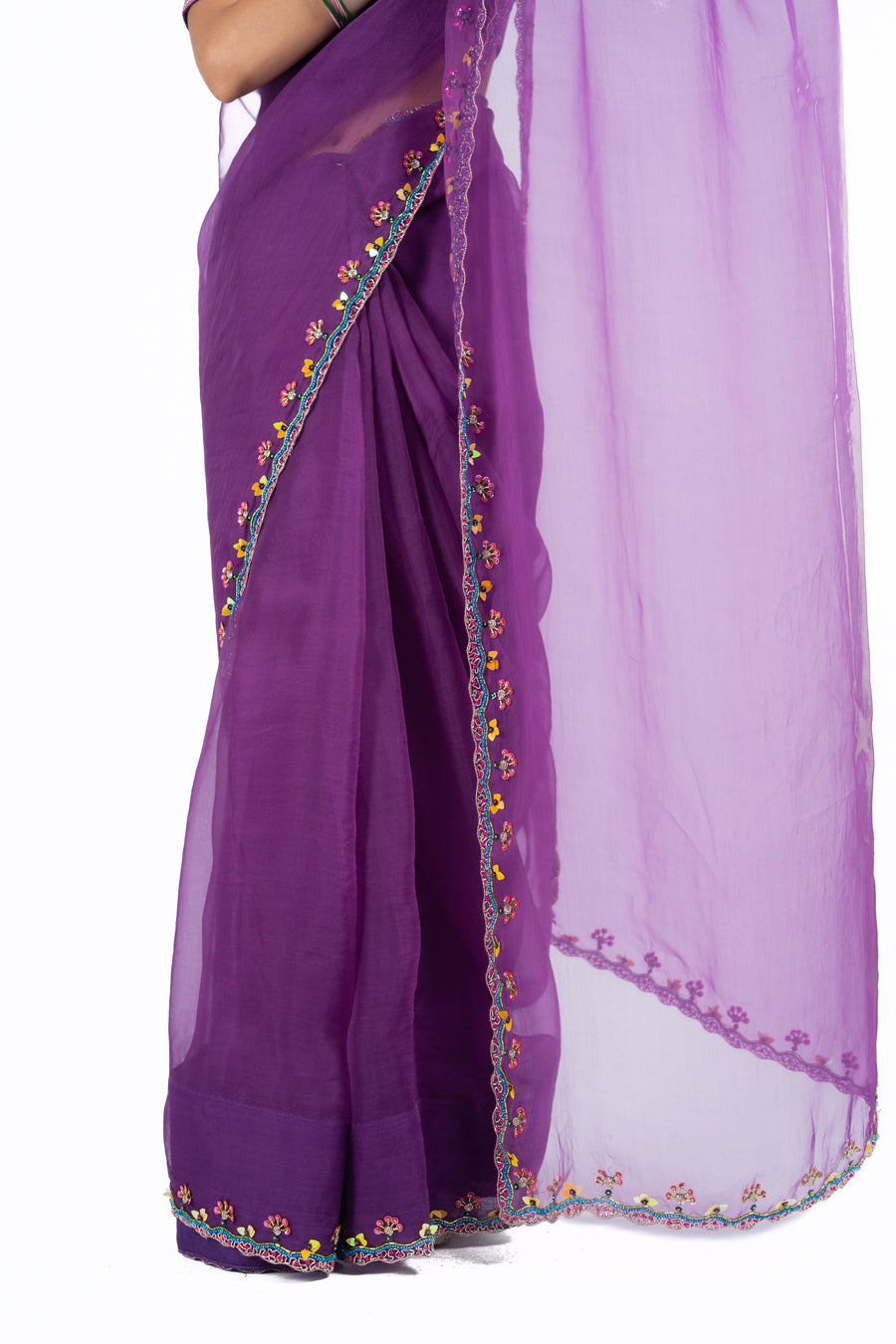 WOMEN'S PURPLE ORGANZA GOPI SAREE