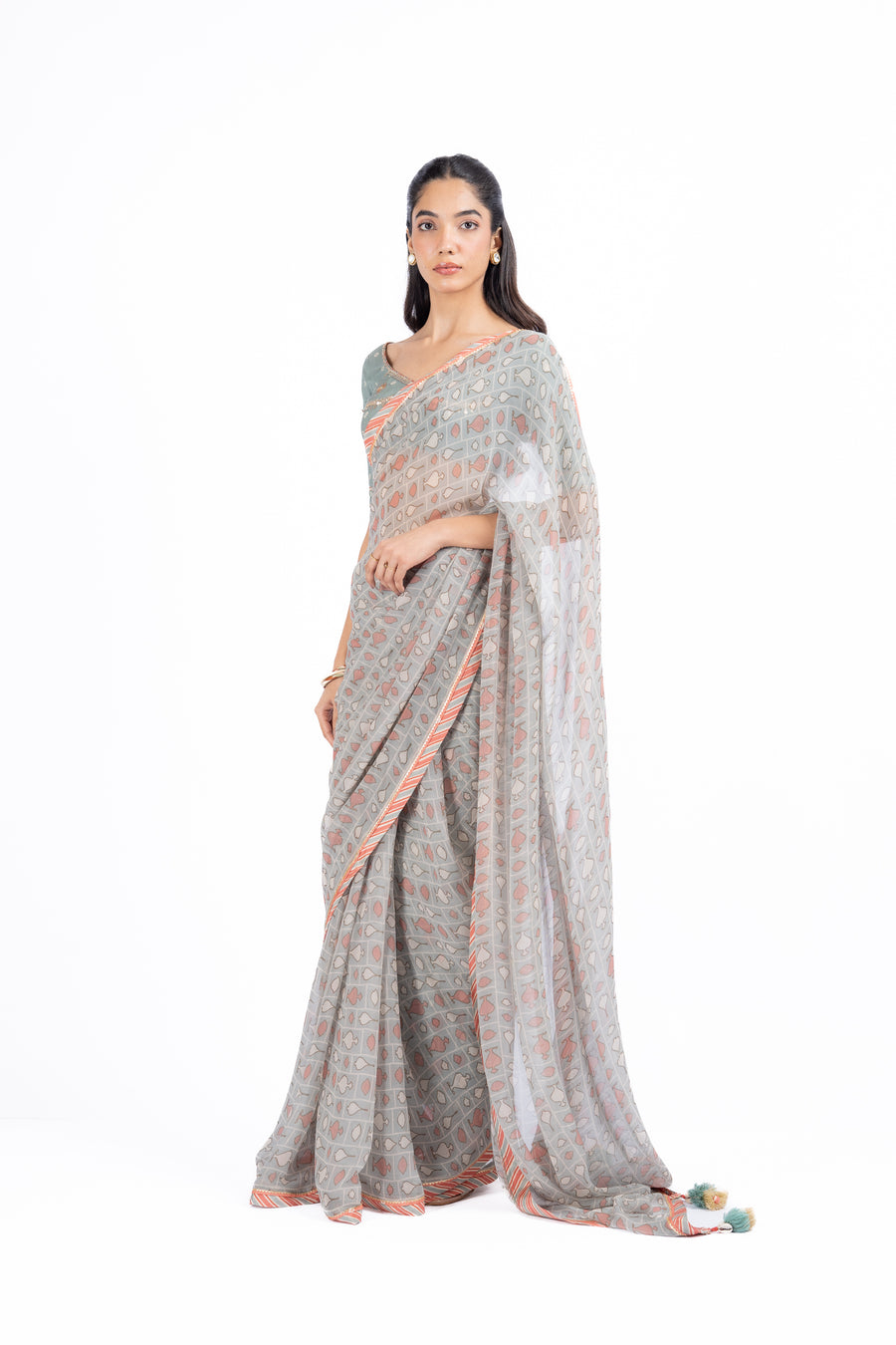 AMER SAREE WITH STITCHED BLOUSE  SET OF 2