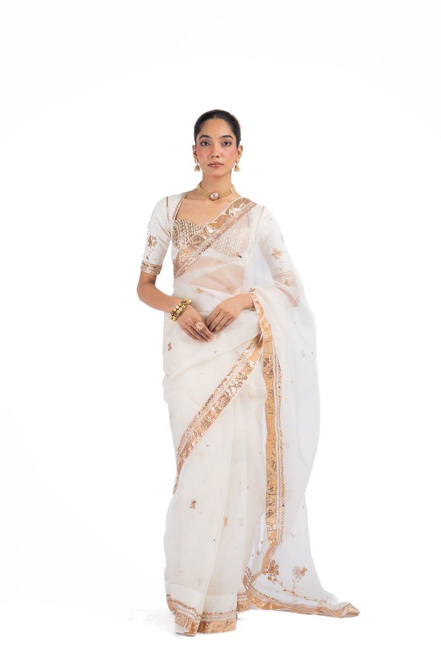 MRIDULA SAREE WITH STITCHED BLOUSE  SET OF 2